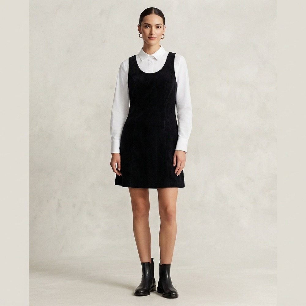 Banana Republic Stretch Corduroy Mini Dress Sleeveless Skater Scoop Black Medium